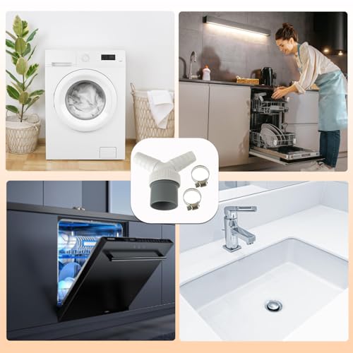 HUAREW Abfluss Waschmaschine Doppelanschluss Y-Adapter für den Geschirrspüler, Trockner, Waschmaschine mit Eingangsstutzen von 19-24 mm und Abgang 40mm Rohr mit Schlauchschelle