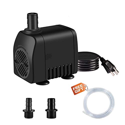 Fountain Pump 400GPH 25W Outdoor Fountain Water Pump kit Pond Pump Submersible Pump with 2 Nozzles Hose Tubing for Aquarium Fish Tank Fountain Pond Submersible Hydroponic and Backyard Garden