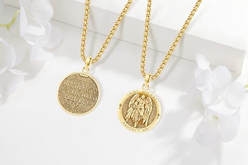 18K Gold St Michael Pendant/Saint Anthony/Archangel Raphael/St Benedict/San Judas/Jesus Cross/Santa Muerte/Virgin Mary Necklace 925 Sterling Silver Amulet Jewelry for Men Women3