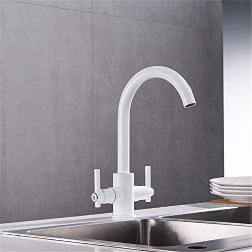 Robinet d'évier de cuisine beige mural pivotant à 360 degrés pour un double évier rond