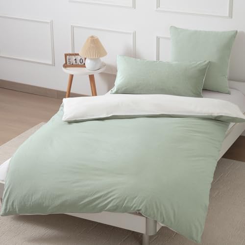 Nesture Bettwäsche 155x220 Baumwolle Salbeigrün/Weiß - Bettwäsche-Sets...