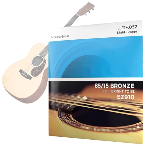Image of EZ910 85 /15 Bronze Guitar Strings Set for Acoustic & Semi-Acoustic Guitars - Light Gauge (.011-.052) - Bright, Articulate Sound with Reduced Tension, 6 Strings