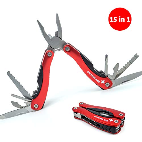 TopSpirit® Multitool 15 in 1 Switzerland - Multifunktionstool/Multifuntkionswerkzeug mit Zange aus Edelstahl - Zusammenklappbares Werkzeug für Camping und Outdoor