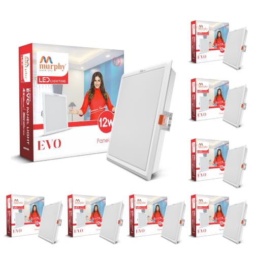 Image of Murphy EVO 12W Square LED Panel Light | 3000K Warm White| Recessed Ceiling Light | 1200 Lumens | 125mm Cutout |BIS Approved | 4kV Surge Protection | 2-Year Warranty | Pack of 8