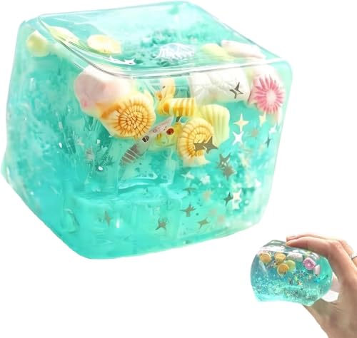 Ice Cubes Stress Balls, Classic Slow-Rise Squishys Toys, Squishys Maltose Cubes, Marine Shells Toy, Soft Slow Rise Stress Relief Cube for Adults Party Offices Home Use (Seashell)