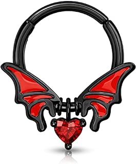 Melighting 16G Bat Septum Ring Cartilage Hoops Hinged Segment Ring 316L Surgical Steel Helix Earrings Daith Conch Hoops Dangle Heart Septum Piercing Jewellery for Halloween