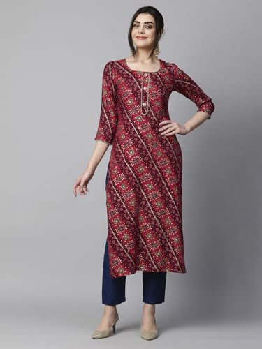 Image of GoSriKi Women's Cotton Blend Straight Printed Kurta with Pant Set