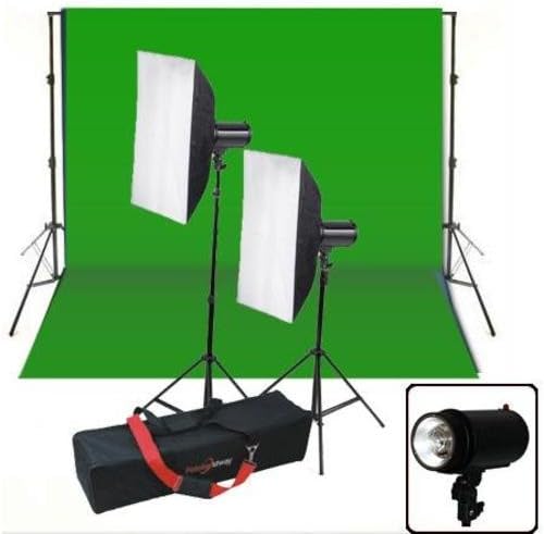 500 Watt Softbox Strobe Light Kit w/ Carry Bag, Background Stand & 10'x20' Green Backdrop for Video/Digital Photography