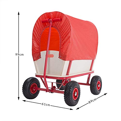 MONZANA® Bollerwagen Holz bis 180 kg mit Dach Luftreifen Stabil Robust Stahl Allround Handwagen Gartenwagen Strandwagen Leiterwagen Transportwagen Rot – Bild 4