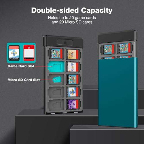 Image of HEIYING Switch Game Card Case for Switch 2 /OLED / Lite Game Cards, Metal Switch Game Holder with 20 Games Card Slots and 20 Micro SD Cards Slots