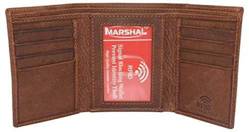 MARSHAL Real Leather Men's RFID Blocking Trifold Wallet with Outside ID Window Logo Gift Wallets for Men (Cross)