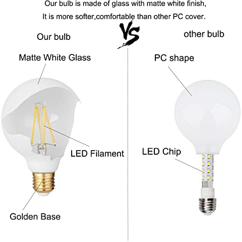 KOOYWAN E27 Screw Light Bulb-Opal Frosted White Globe Shape Glass Dimmable Vintage LED Filament 2500K Warm White 8W G95 for Decorative Home Lighting Pack of 2