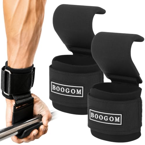Boogom Weight Lifting Hooks with Lifting Wrist Straps (Pair) for Deadlifts