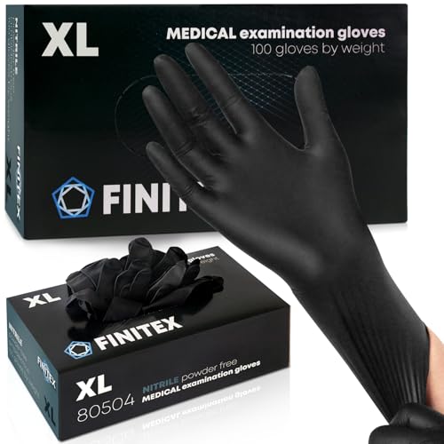 FINITEX Schwarz Einmalhandschuhe Nitril XL，100stk，5.0g/stk，Einmal Handschuhe Nitril Einweg Puderfrei Latexfrei einweghandschuhe Lebensmittelqualität Reinigung Medizinische Untersuchung, 5mil