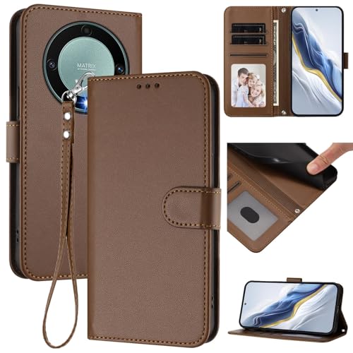 Pzwoxukhov Compatible with Honor X9A 5G / X40 5G Case Cover,Compatible with Honor Magic 5 Lite Phone Case,Solid Color flip Shockproof Case Cover Brown