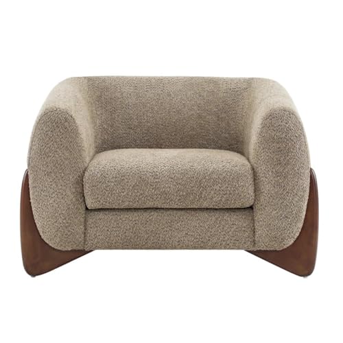 Image of Upholstered 1 Seater Sofa Three Seater Sofa with Wooden Legs for Living Room Hotels & Offices (One Seater Boucle Camel)
