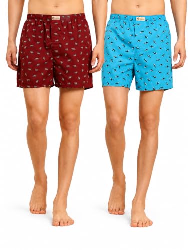 Image of B STORIES Bstories Men's Cotton Printed Boxer Shorts | Soft & Breathable Woven Cotton | Elastic Waist | Regular Fit | Comfortable Lounge & Sleepwear