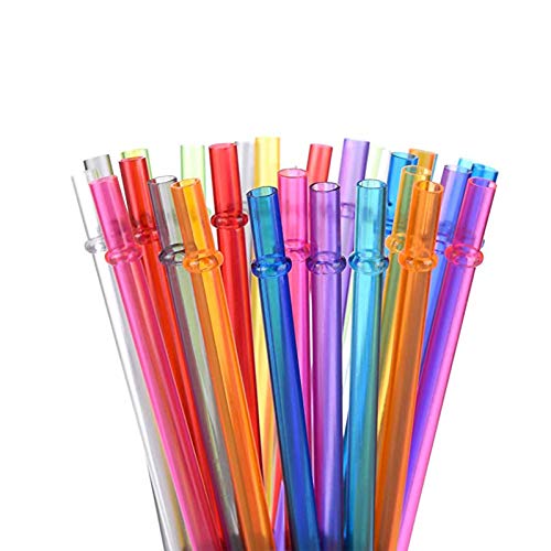 LANGING 30 pajitas reutilizables de plástico duro en colores arco iris, pajita con cepillo de limpieza, color aleatorio para fiestas