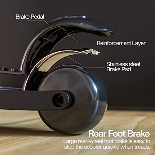 Image of Baybee Alpha Kick Scooter for Kids, Smart 3 Wheel Kids Scooter with 4 Height Adjustable Handle, Runner Scooters with Led PU Wheels & Brake, Skate Scooters for Kid 3 to 10 Years Boys Girls (Violet)