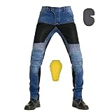 YuanDiann Pantalones vaqueros de moto de verano transpirables para hombre, elásticos, con protectores, azul, XL