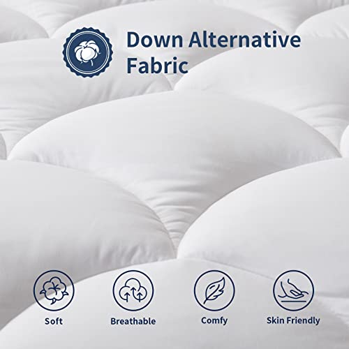 Twin Size Mattress Pad,Soft Quilted Fitted Mattress Pad Cover, Plush Soft Pillowtop Mattress Topper With Elastic Overfilled Down Alternative Filling(8-21”Deep Pocket) #TOP2