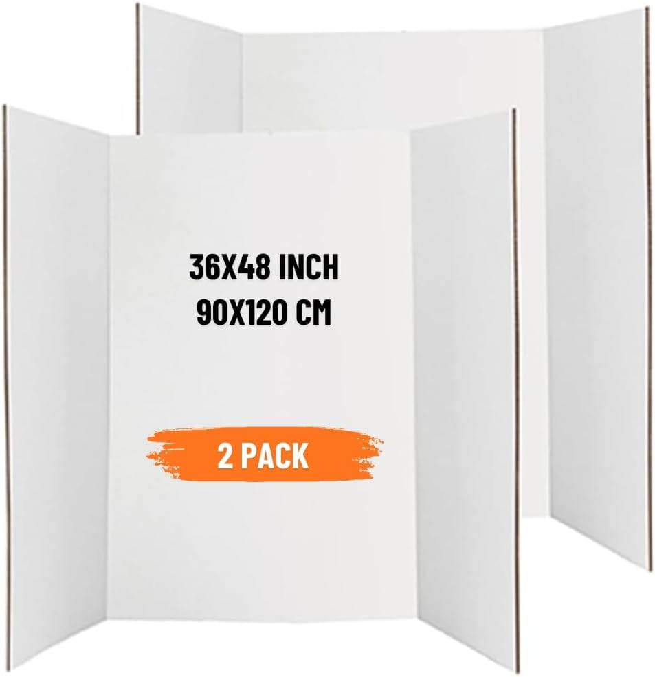 ARS (2 Pcs) White Tri-Fold Presentation Board | 36x48 inches (90x120 cm) | 3 Ply Corrugated Cardboard Board | Lightweight Portable Poster Board | School/Office Projects | Exhibitions