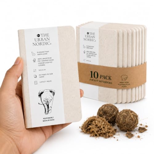 Image of Elephant Poop Pocket Notebook (9 x 14 cm) Pack of 10 | Unique Mini Journal for Gifting & Daily Notes | 64 Ruled Pages | Recycled Paper