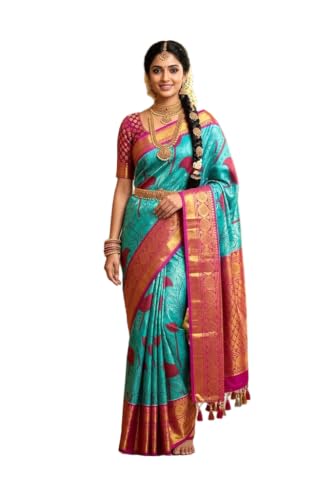 Image of VFCollections Women's Kalamkari Kanchipuram Silk Pattu Sarees With Blouse