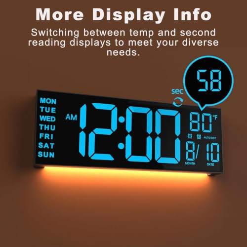 Image of JALL 13 inch Large Digital Wall Mount Clock, Count Down Timer, Alarm, Big LED, DST, Temperature for Living Room Classroom Desk, Xmas, Birthday Gift for Senior Mom Dad, RGB