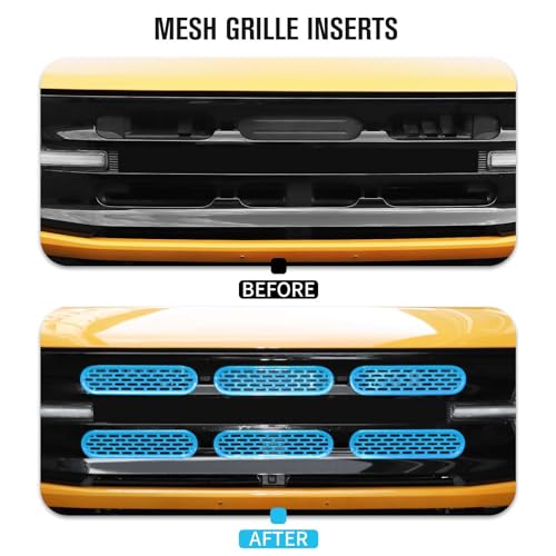 Image of Jimen Compatible with Ford Bronco 2021-2023, 6PCS Front Grille Inserts Mesh Grill Cover Exterior Trim Accessories (Light Blue)