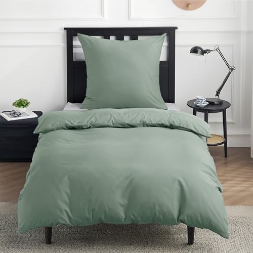 BEDSURE Ropa de cama de 135 x 200 cm, algodón verde, ropa de cama de 135 x 200 cm, funda nórdica de 2 piezas con funda de almohada de 80 x 80 cm, con certificación Öko-Tex, color verde con cremallera