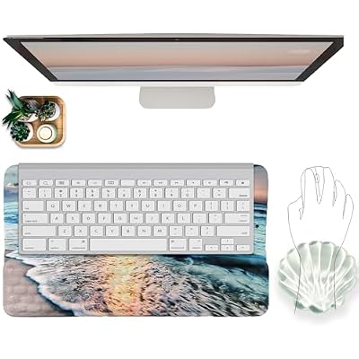 Ocean Beach Keyboard Stand with Gel Seashell Wrist Rest for Keyboard and Mouse