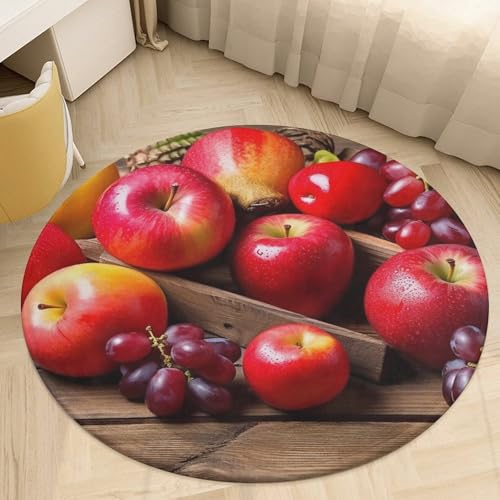 Alfombra redonda de terciopelo coral KOAYUBFC de 2 pies lavable con frutas 7