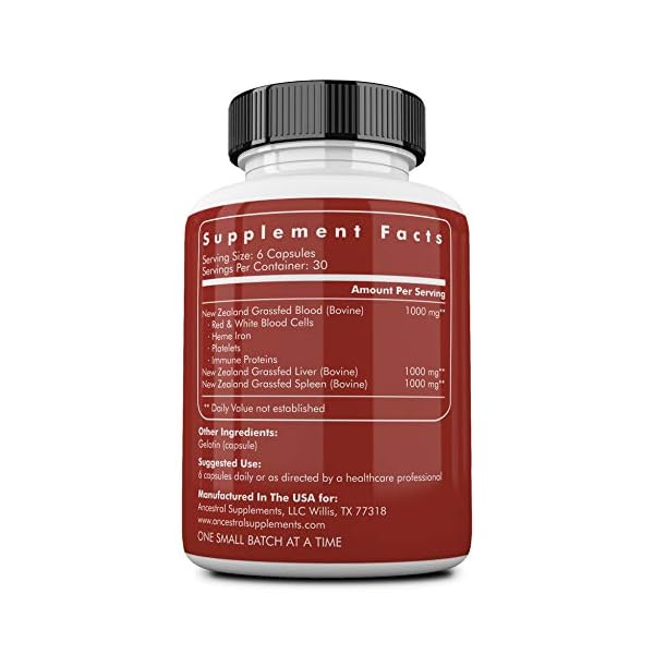 Ancestral-Supplements-Blood-Vitality-w-Blood-Liver-Spleen--Supports-Life-Blood-Bioavailable-Heme-Iron-Energy-and-Exercise-Performance Ancestral Supplements Blood Vitality is Blood, Liver & Spleen Formula, 500mg, Grass Fed Beef Supplement, Red & White Blood Cell Formation, Immune and Heart Health Support, Non GMO, 160 Capsules