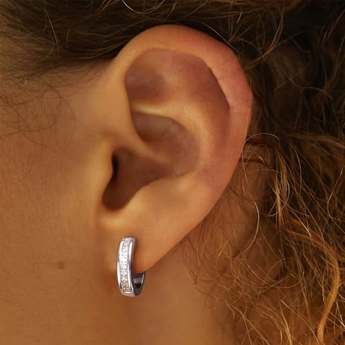 LOLIAS Edelstahl Ohrringe für Damen Zirkonia Creolen Huggie Ohrclips Ohranhänger Silber-Ton 16mm