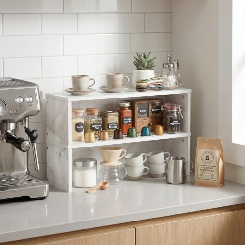 Image of Furinno Helena Kitchen Counter Stackable Organizer Shelf, Set of 1, 18-Inch, Marble White