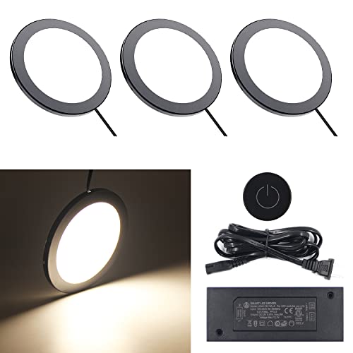 Image of VST Under Cabinet Mini Panel Lighting 3PCS 3.94inch 12V 2.5W(Total 7.5W) with Wireless Dimmer Switch, Surface Mount Puck Light for Kitchen Van Truck Car Galley Downlight (Round Black4000K)