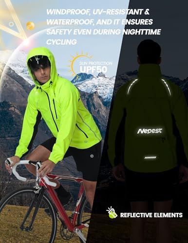 Nepest Cycling Rain Jacket Mens Waterproof Lightweight Packable Biking Windbreaker with Hood Raincoat for Running Hiking - Image 4
