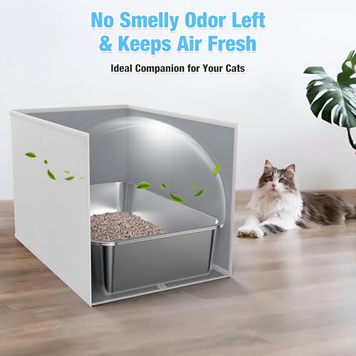 Caja para arena de acero inoxidable extra grande para gatos miniatura 7