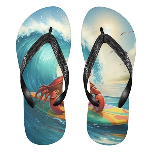 Burbuja Crab on A Surf Board Flip Flops for Women Men, Soft Thong Sandals Rubber Slippers for Pool Beach Essentials