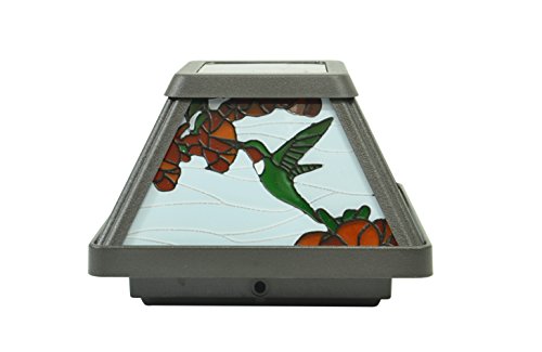 Moonrays 91187 Solar Powered White LED Hummingbird Stained Glass Postcap,Black