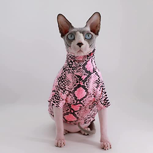 Limited Edition Cool Sphynx Hairless Cat Summer Snake Skin Pattern Cotton T-Shirts Pet Clothes, Round Collar Vest Kitten Shirts Sleeveless, Cats & Small Dogs Apparel (L (6.6-8.8 Lbs), Hot Pink) #TOP4