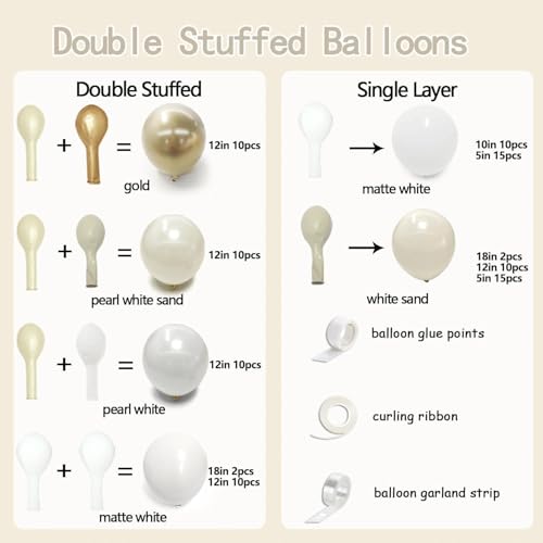 Image of White Gold Balloon Arch Double Stuffed Pearl White Sand Cream Gold Chrome Balloon Garland Kit for Graduation Baptism Birthday Baby Shower Wedding Party Decorations