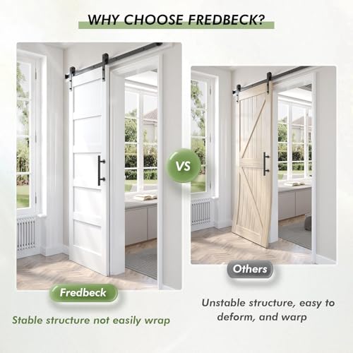 Image of Fredbeck 36x96 inch White Barn Door with 6.6FT MDF Sliding Door Hardware Kit Included & Handle,Solid PVC Surface,DIY Assembly,5-Panel