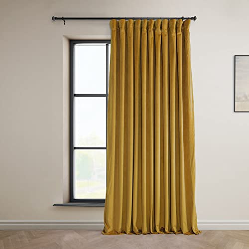 Image of HPD Half Price Drapes Signature Plush Extra Wide Velvet Blackout Curtains for Bedroom (1 Panel),100W X 84L Hotel Black Out Curtains for Living Room, Thermal Insulated Blackout Curtains, Sophomore Gold
