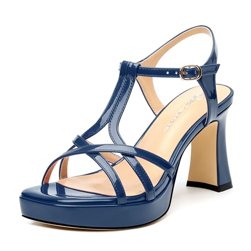 Strappy Heels for Women Square Open Toe Chunky High Heels Ankle Strap Heeled Sandals Comfort Dress Party Womens Sandals 3.3