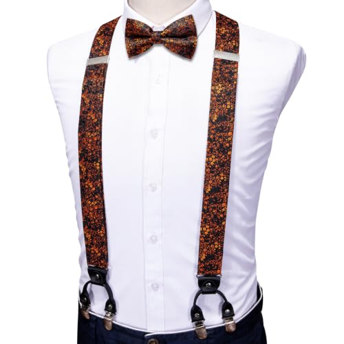Image of YOHOWA Men Suspenders 6 Clips Strength Adjustable Y Braces Pre-Tied Bow Tie Set Formal Wedding Party
