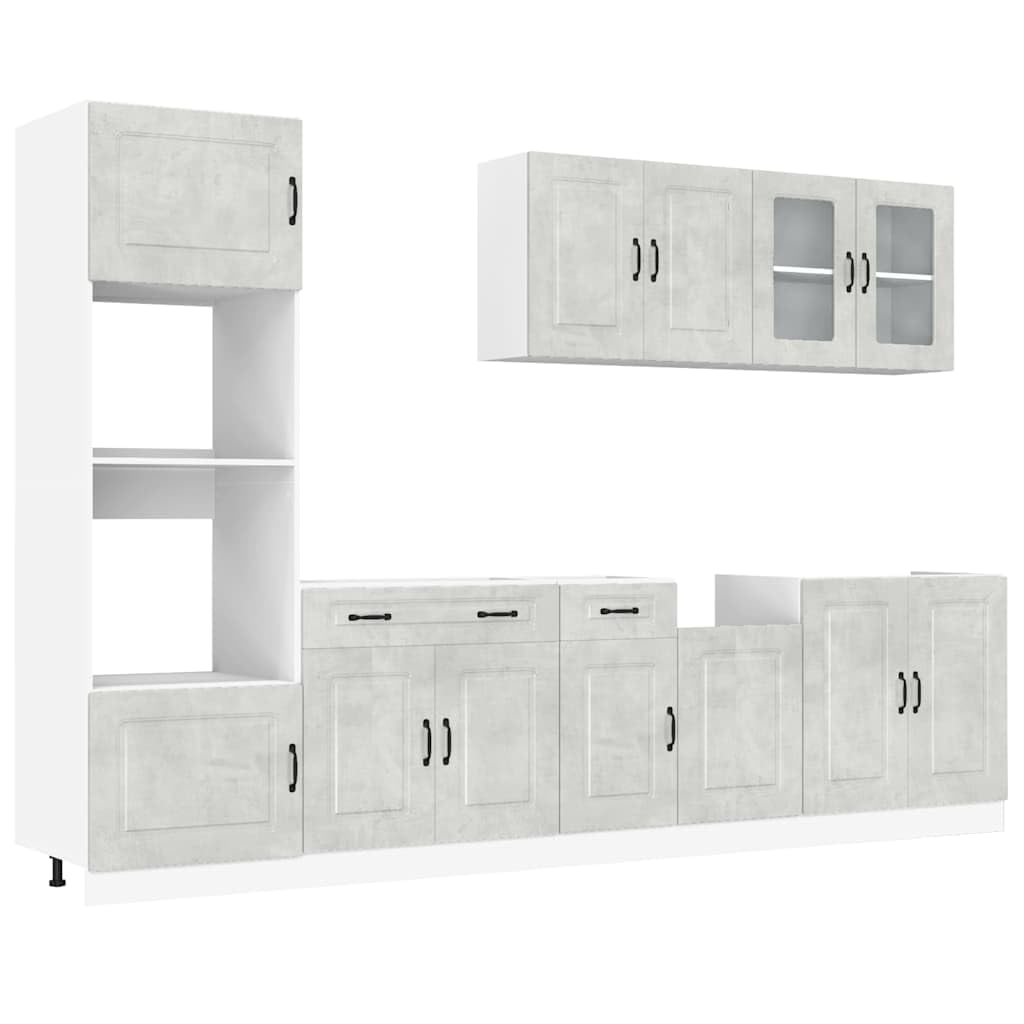vidaXL 7-TLG. Küchenschrank-Set Kalmar Betongrau Holzwerkstoff, Küchenzeile Einbauküche, Schrank-Set, Unterschrank, Küchenschrank, Hängeschrank