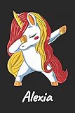  Alexia: Cuaderno de notas blanko para niña y mujer con nombre personalizado y diseño de kawaii cuaderno unicornio bailarin con pelo en los colores de ... universidad, regalo de cumpleaños y navidad.