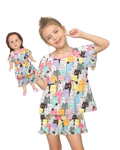 LQSZ Matching Girls & Doll Pajamas Set for Toddler Girls Short Sleeves Cute Outfit Sleepwear